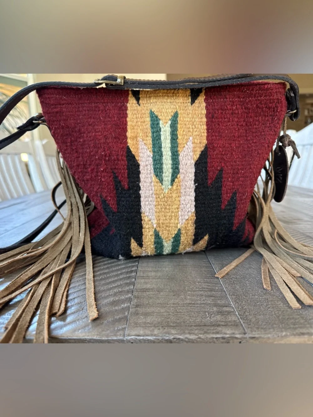 MZ Made Fringe - Wool Brisas Pattern Handwoven Crossbody Bag Purse